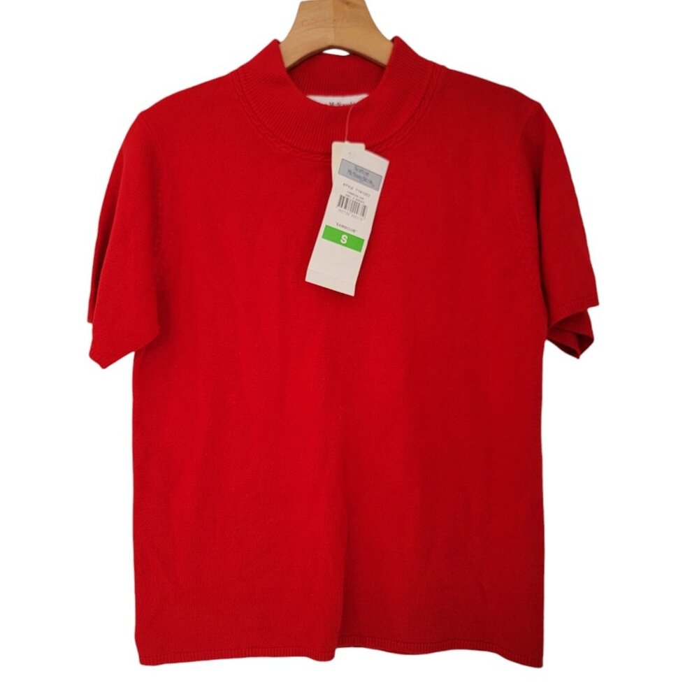 Norton Mcnaughton Sweater‎ Red Acrylic Mock Neck Short Sleeve Womens Small NWT